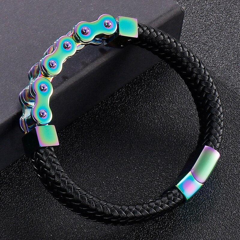 Cycolinks Rainbow Leather Bike Chain Bracelet - Cycolinks