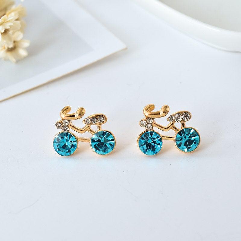 Cycolinks Golden Crystal Stud Bicycle Earrings - Cycolinks