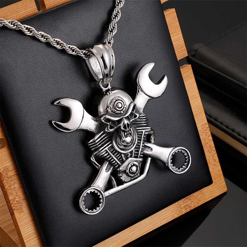 Cycolinks Engine Skull & Spanners Necklace - Cycolinks