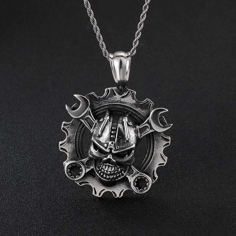 Cycolinks Ring Skull & Spanners Pendant Necklace - Cycolinks