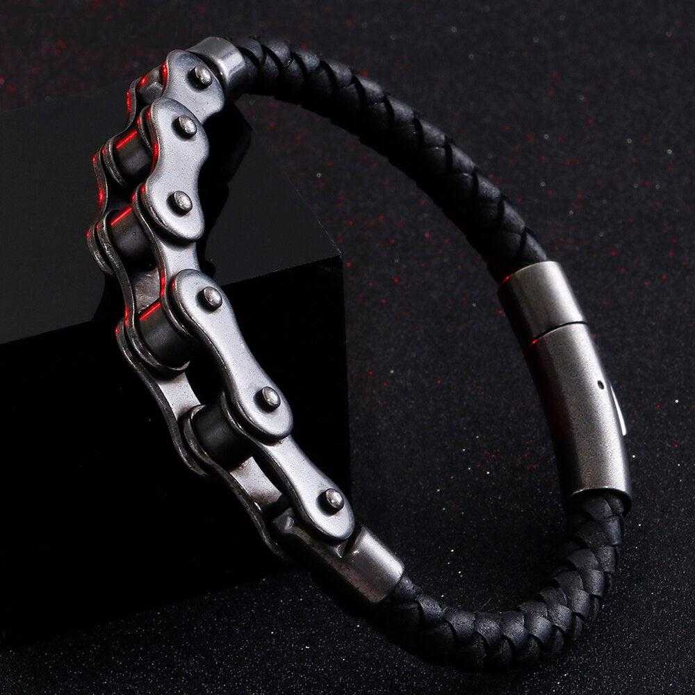 Cycolinks Leather Bike Chain Bracelet Gift for Men Biker Cyclist