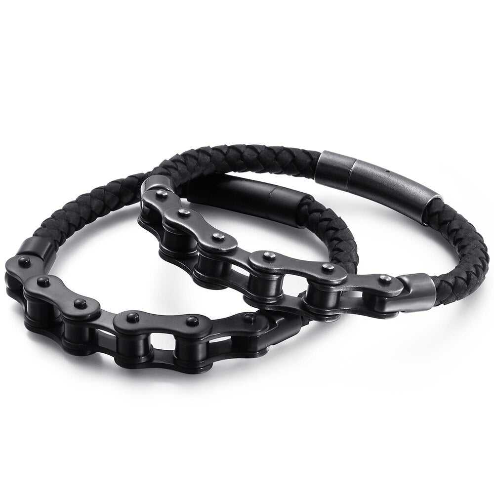 Vintage Style Leather Bike Chain Bracelet - Cycolinks