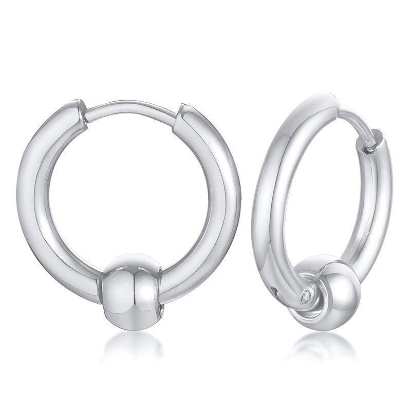 Bead Detail Hoop Earrings in Silver colour