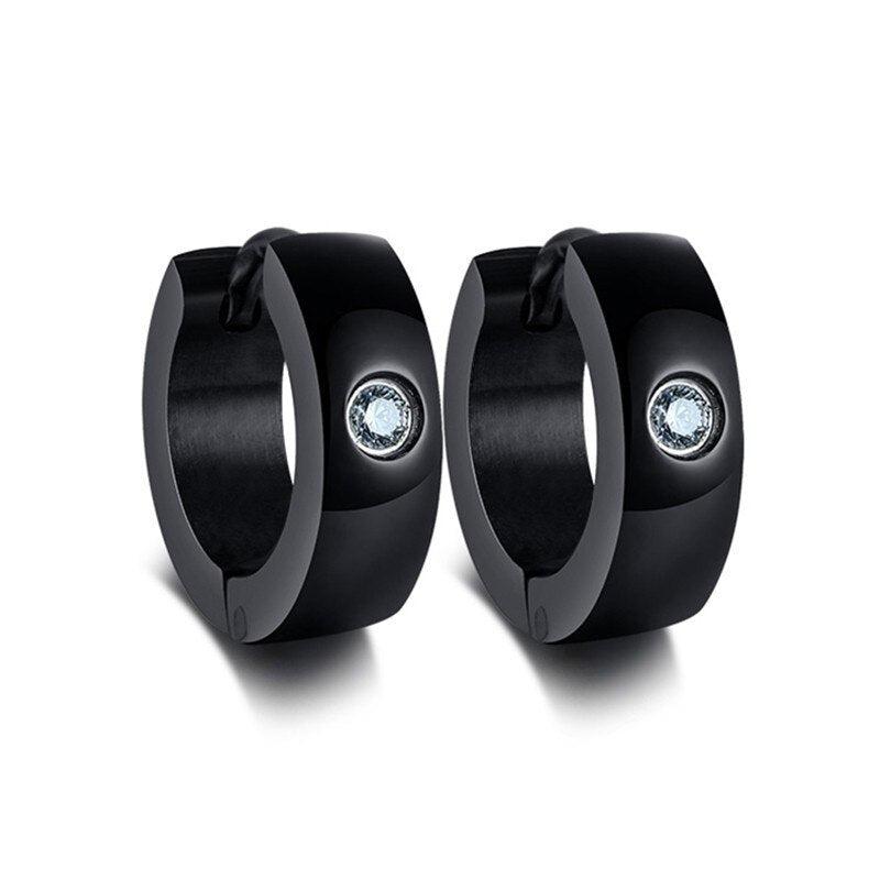 CZ Accent Hoop Earrings in Black colour