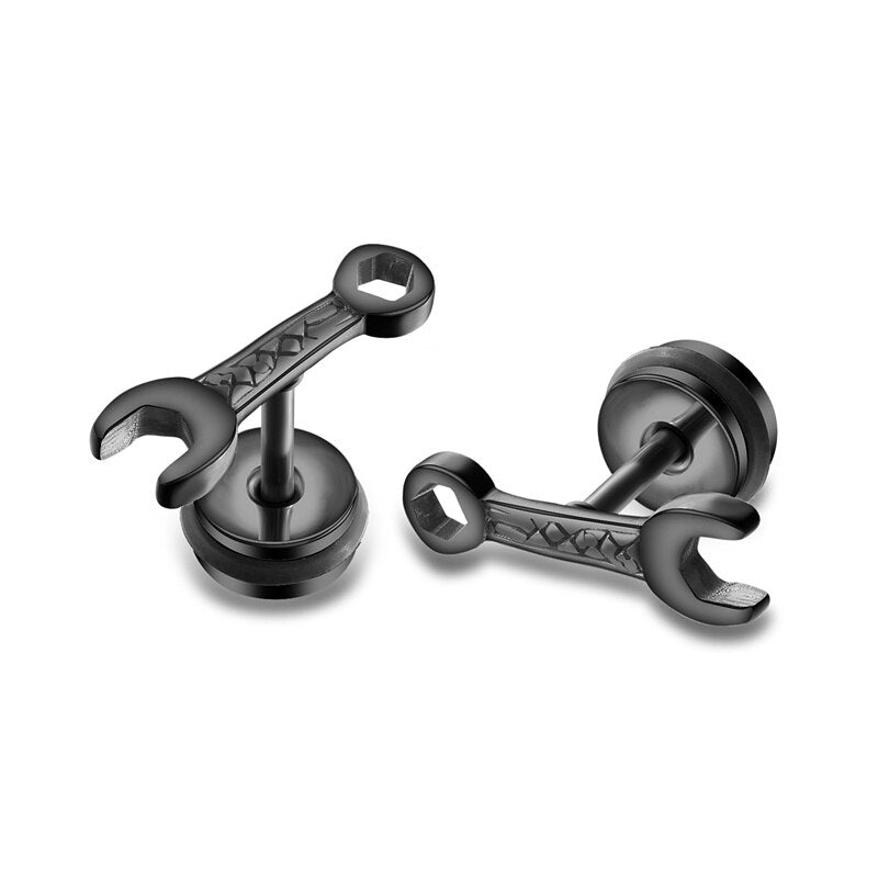 Spanner Stud Earrings in Black colour