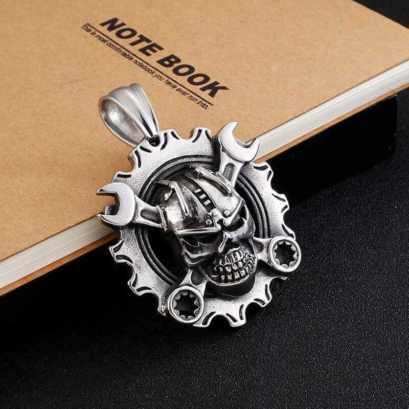 Cycolinks Ring Skull & Spanners Pendant Necklace - Cycolinks