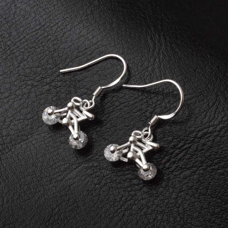 Cycolinks 925 Sterling Silver Bicycle Cubic Zirconia Earrings - Cycolinks