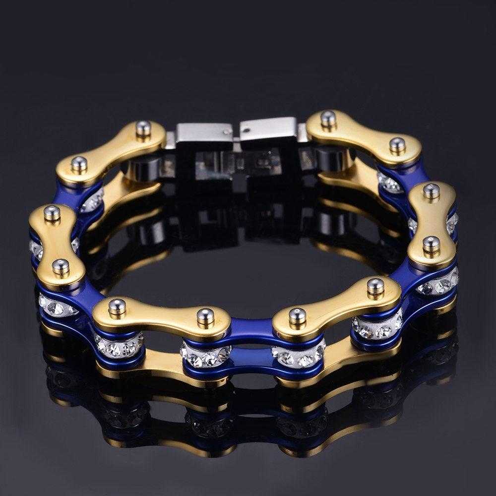 Cycolinks Gold Candy Blue Crystal 10mm bike chain bracelet lifestyle image