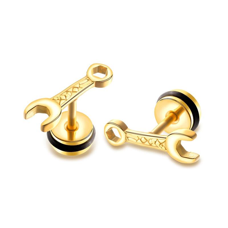 Spanner Stud Earrings in Gold colour