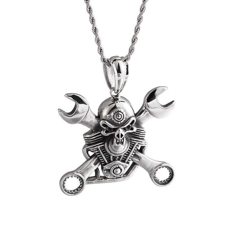 Cycolinks Engine Skull & Spanners Necklace - Cycolinks
