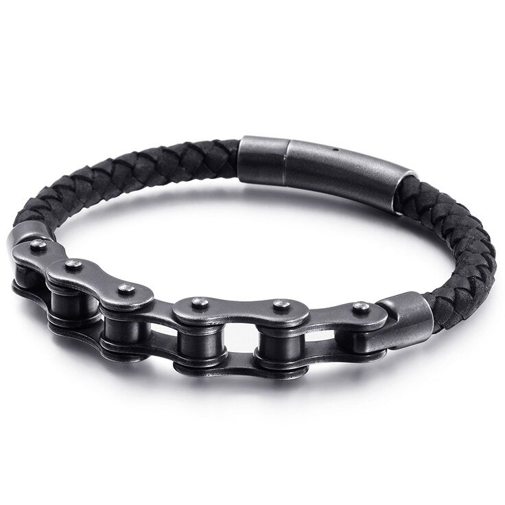 Vintage Style Leather Bike Chain Bracelet - Cycolinks