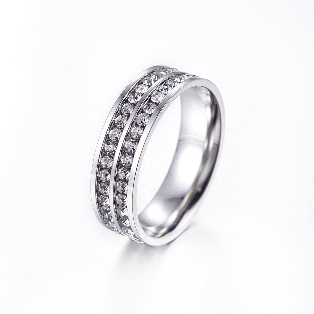 Groove Crystal Ring in Silver colour