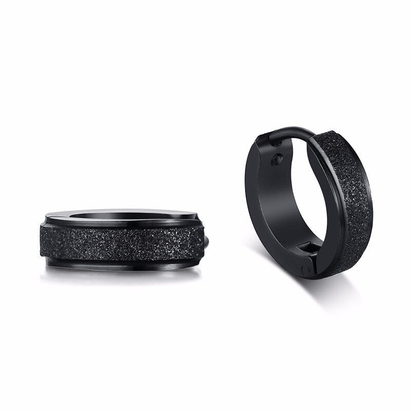 Sandblasted Hoop Earrings in Black colour