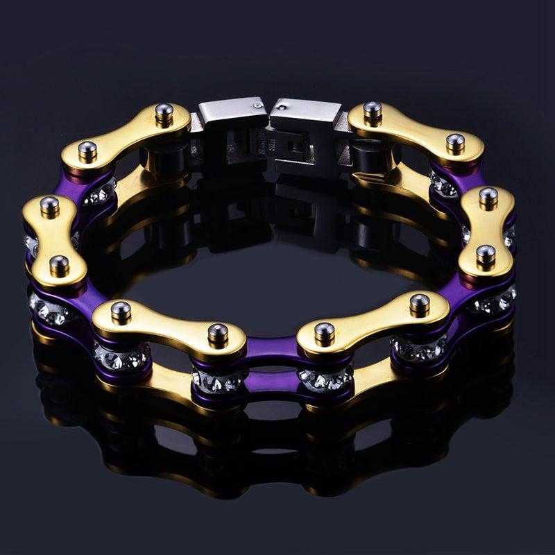 Cycolinks Purple Gold Crystal bike chain bracelet