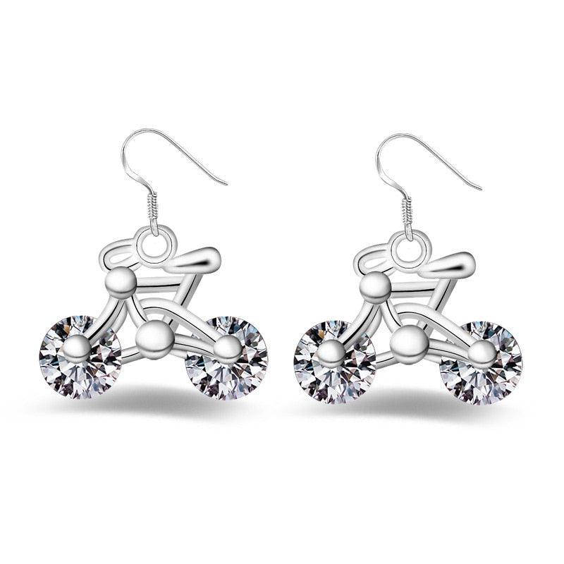 Cycolinks 925 Sterling Silver Bicycle Cubic Zirconia Earrings - Cycolinks