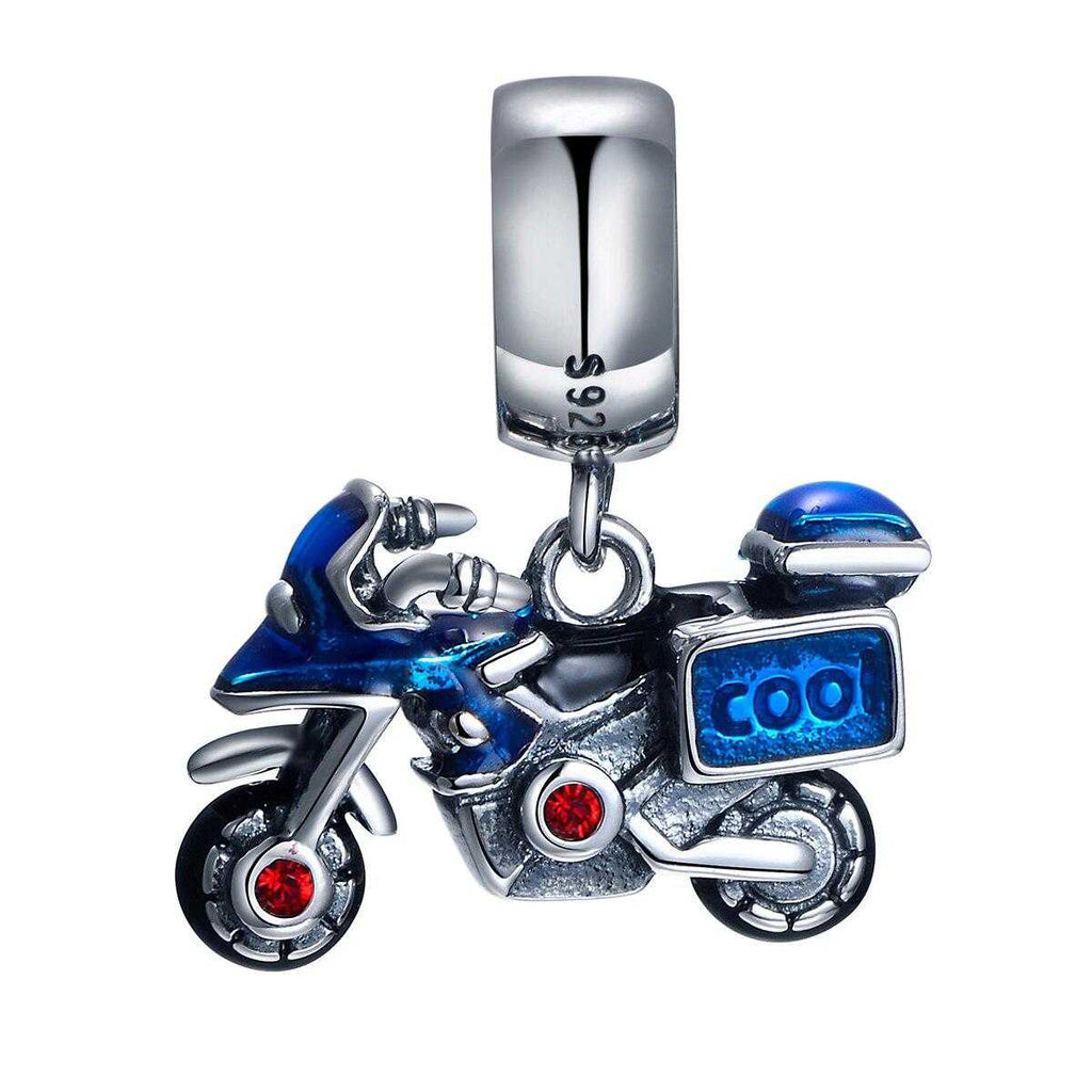 Cycolinks 925 Sterling Silver & Zircon Motorbike Bike Charm - Cycolinks