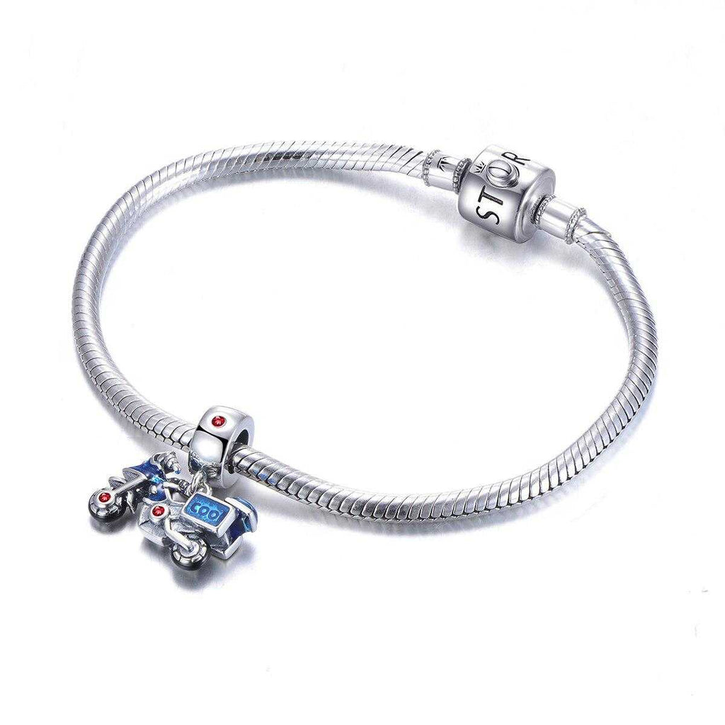 Cycolinks 925 Sterling Silver & Zircon Motorbike Bike Charm - Cycolinks