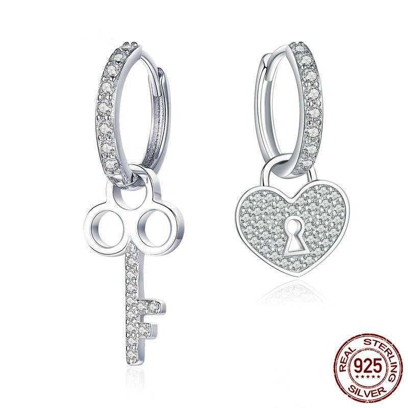 Cycolinks Sterling Silver 925 Key & Heart Earrings - Cycolinks