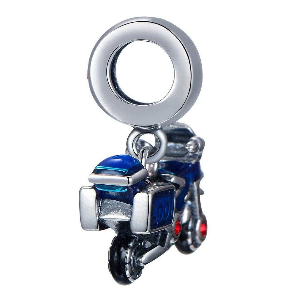 Cycolinks 925 Sterling Silver & Zircon Motorbike Bike Charm - Cycolinks