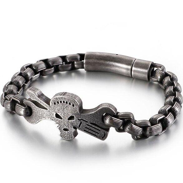 Skull & Driver Chain Bracelet in Vintage Black Color colour