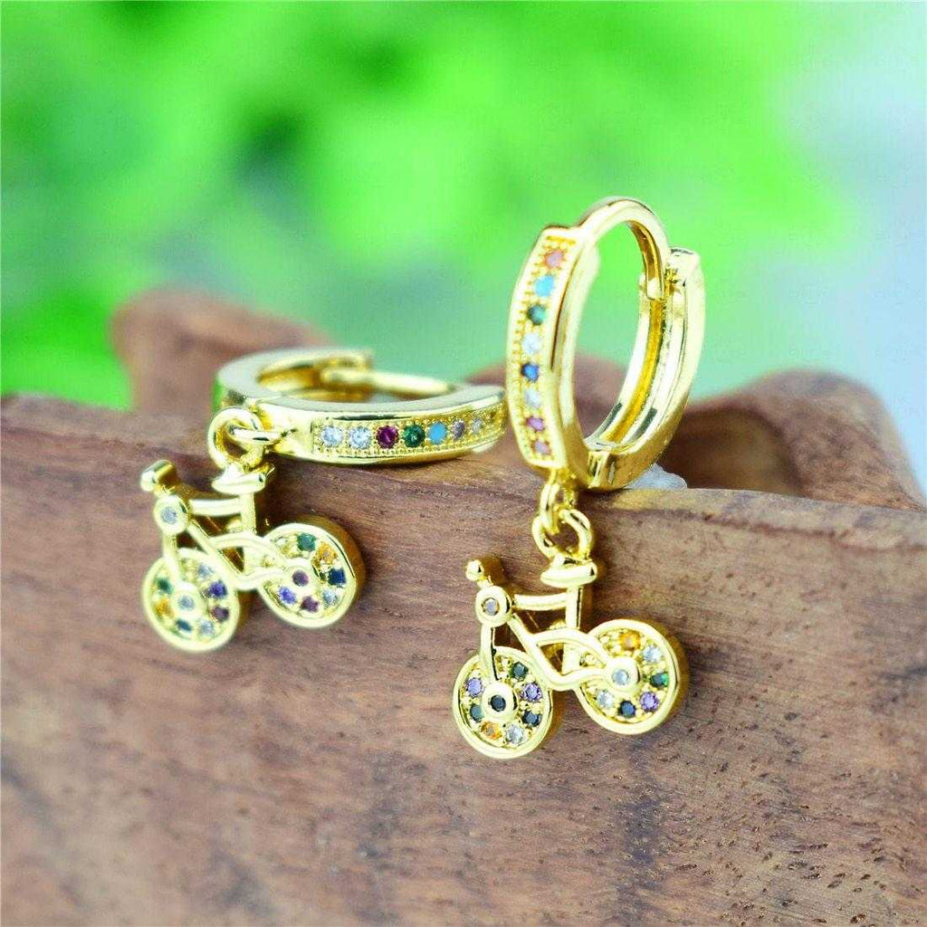 Cycolinks Gold Plating 18K Cubic Zircon Bicycle Earrings - Cycolinks