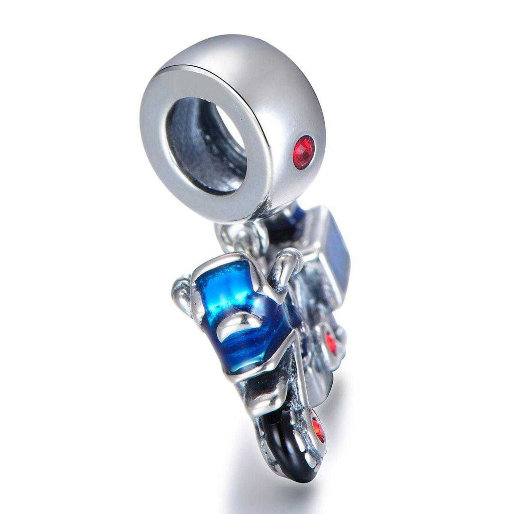 Cycolinks 925 Sterling Silver & Zircon Motorbike Bike Charm - Cycolinks