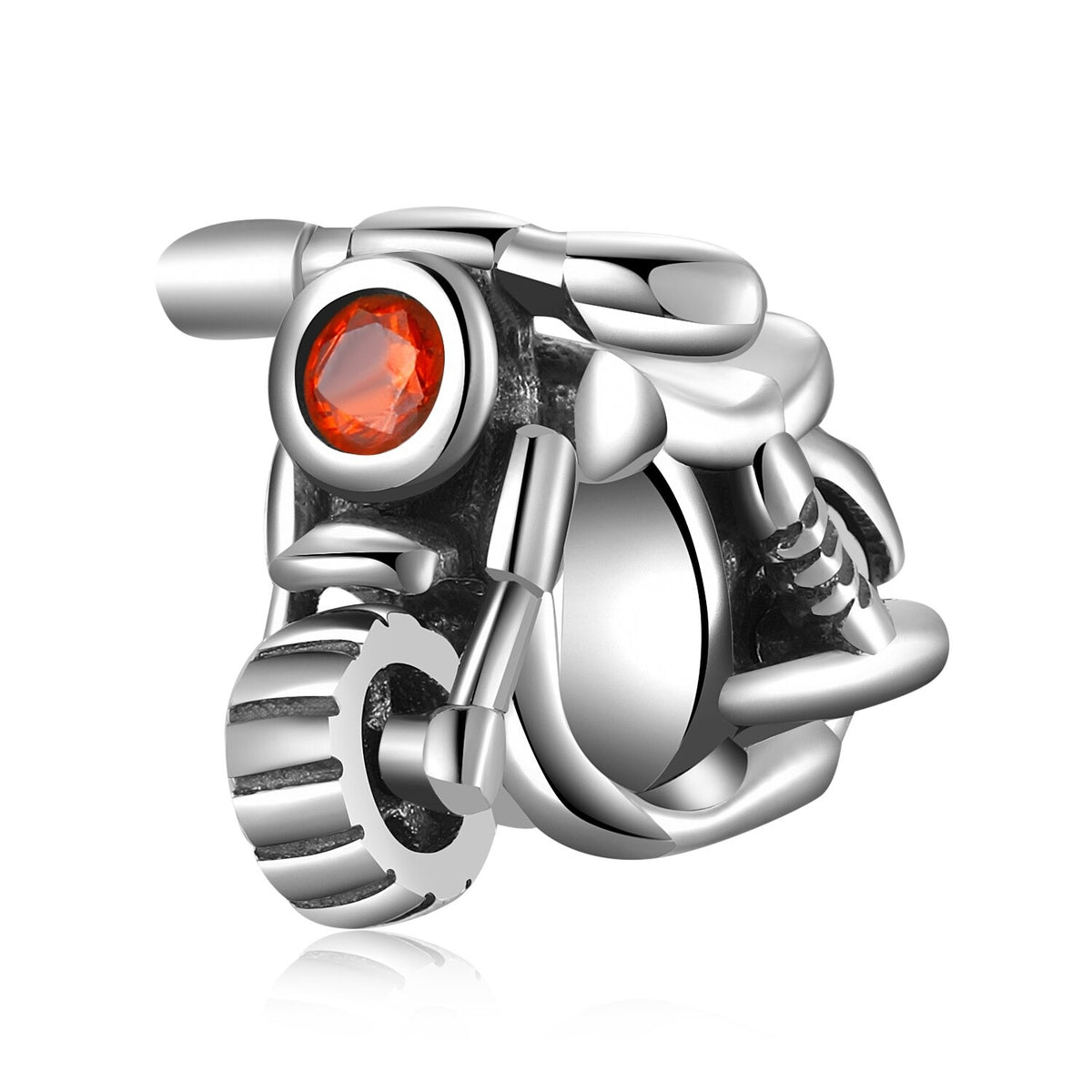 925 Sterling Silver Red CZ Motorcycle Charm