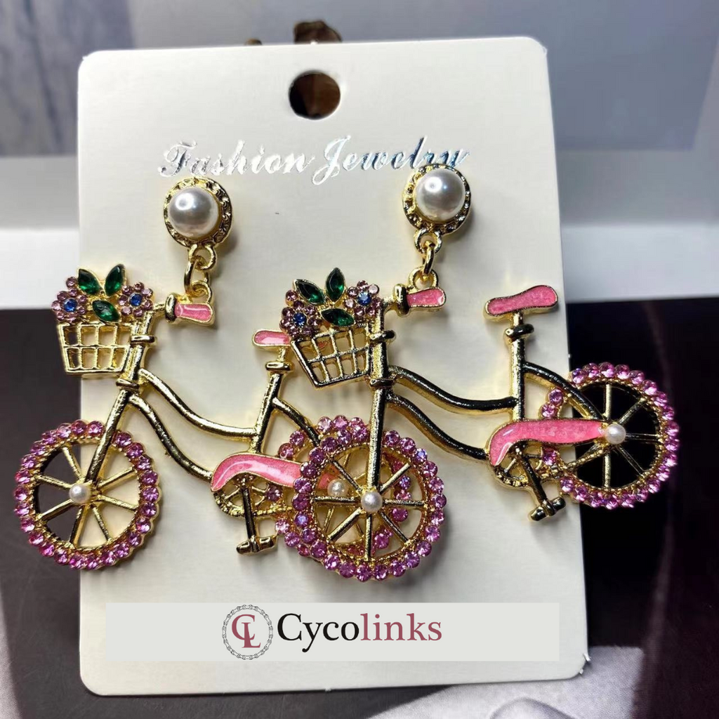 Cycolinks Zircon Bicycle Earrings - Cycolinks
