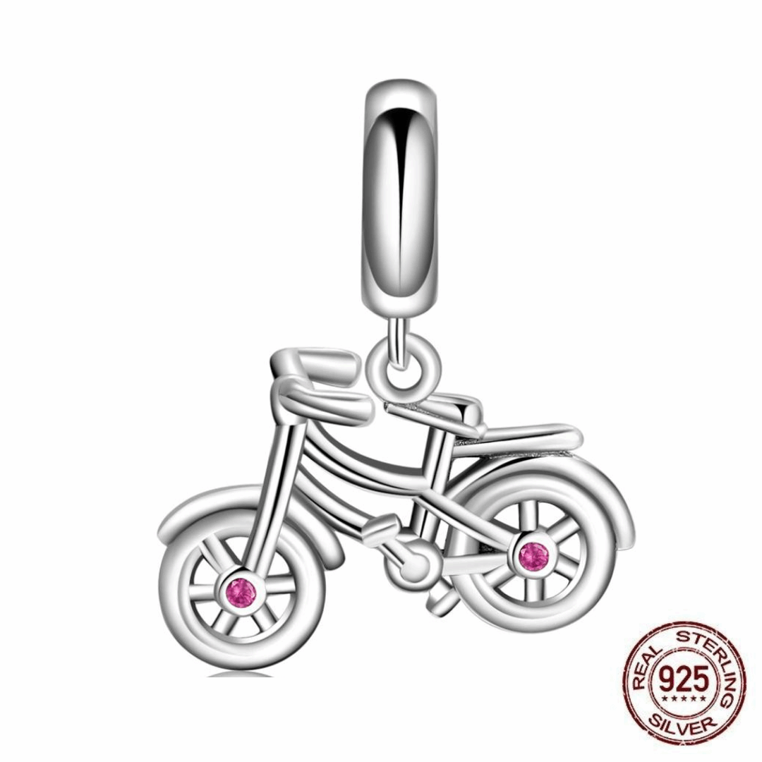 925 Sterling Silver Pink CZ Bicycle Charm