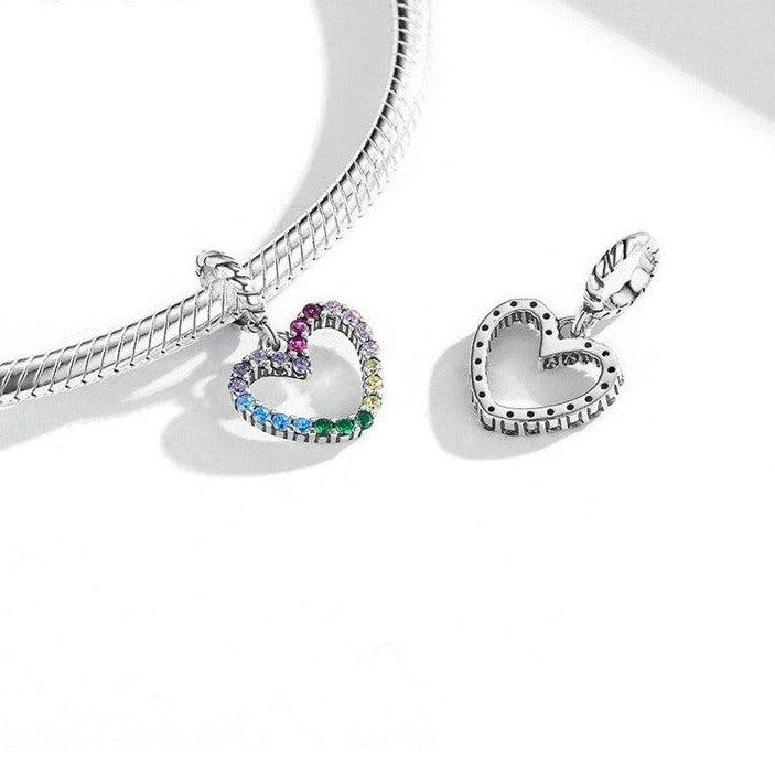 Cycolinks 925 Sterling Silver Rainbow Heart Charm - Cycolinks
