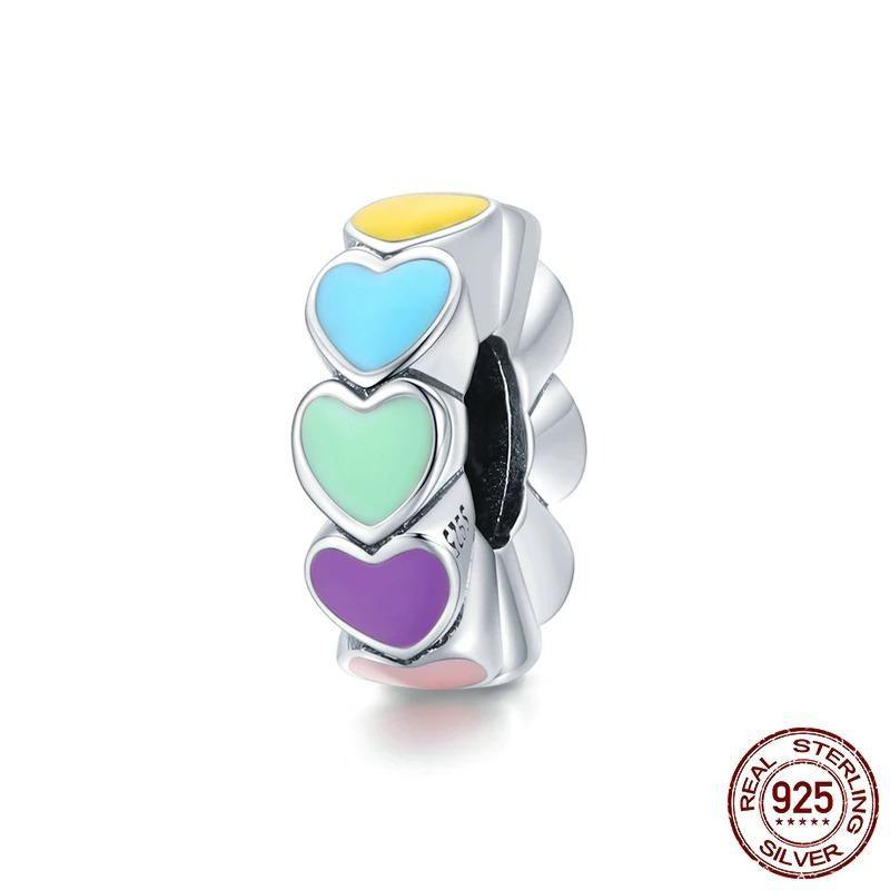 Cycolinks 925 Sterling Silver Colourful Hearts Charm - Cycolinks