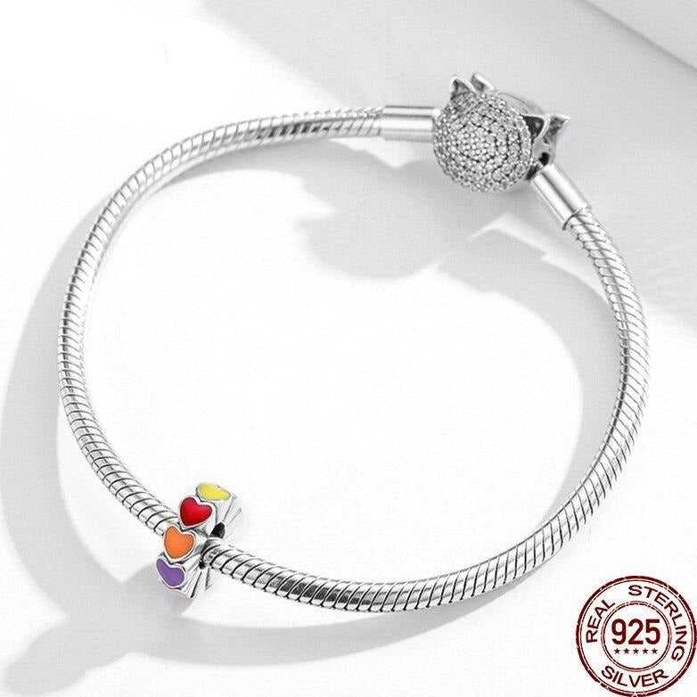 Cycolinks 925 Sterling Silver Colourful Hearts Charm - Cycolinks