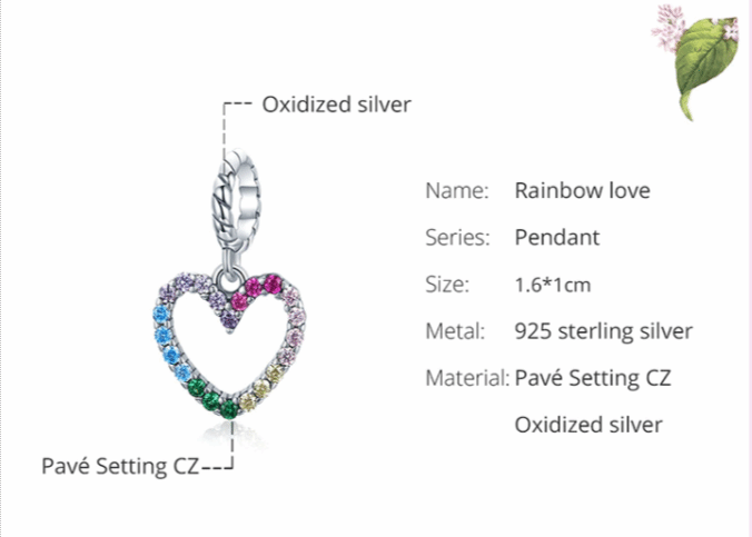 Cycolinks 925 Sterling Silver Rainbow Heart Charm - Cycolinks