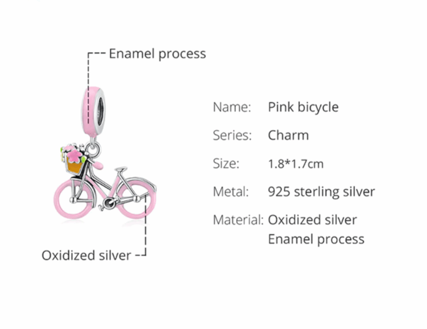 Cycolinks Sterling Silver Pink Bicycle Charm - Cycolinks