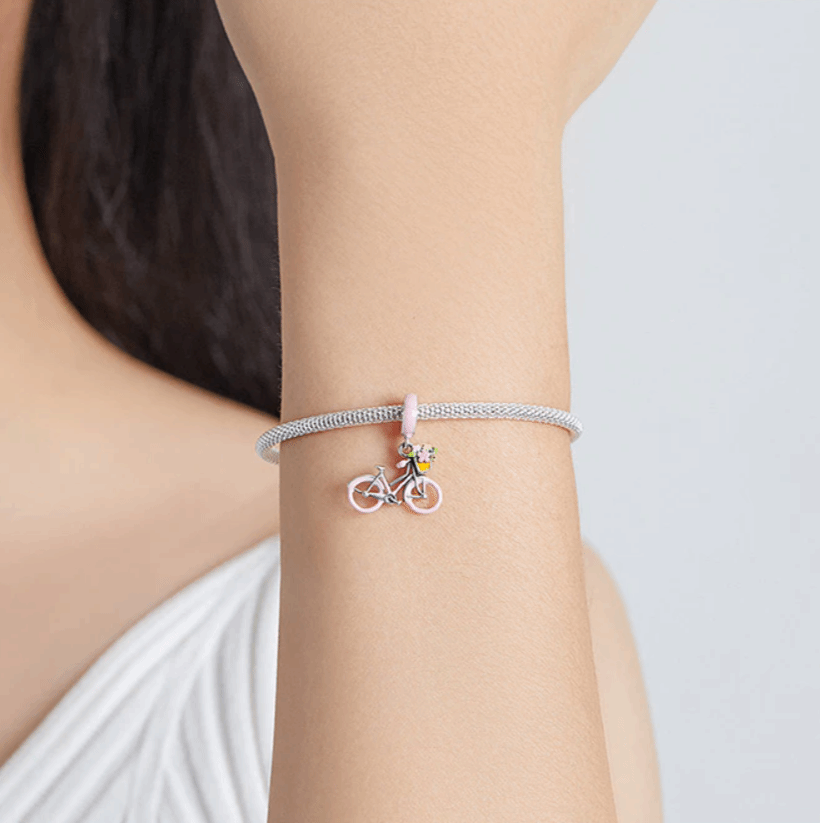 Cycolinks Sterling Silver Pink Bicycle Charm - Cycolinks