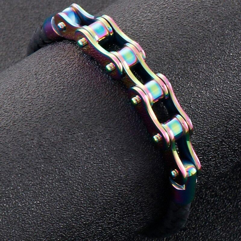 Cycolinks Rainbow Leather Bike Chain Bracelet - Cycolinks