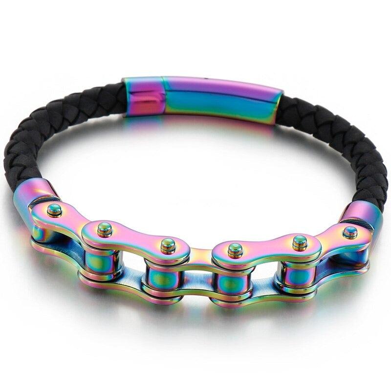Cycolinks Rainbow Leather Bike Chain Bracelet - Cycolinks