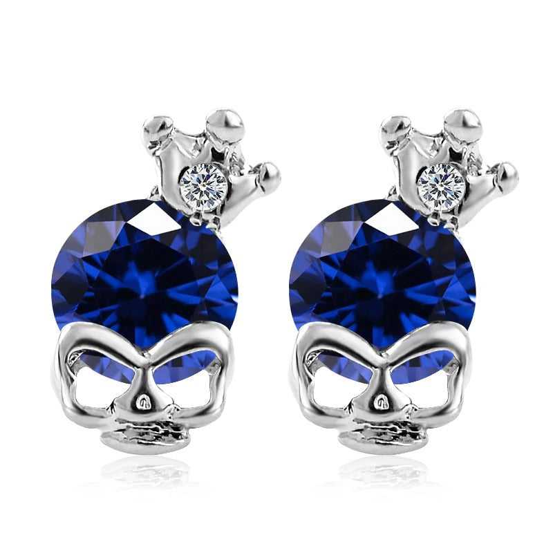 Skull Crown Zirconia Earrings in Blue colour