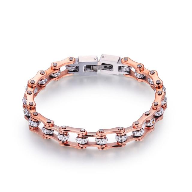 Rose Gold Crystal Bike Chain Bracelet - Sparkling Rhinestones