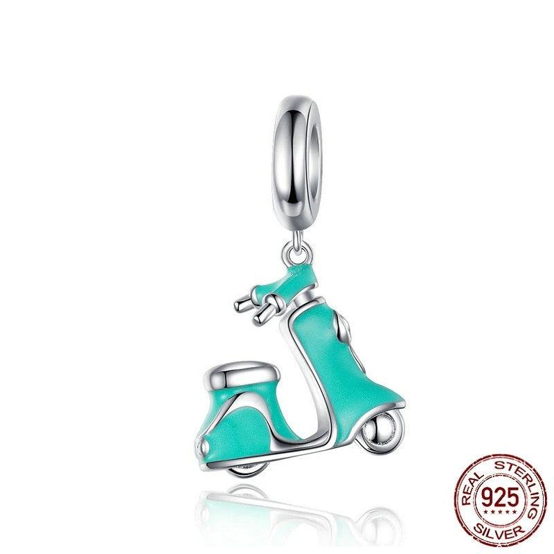 925 Sterling Silver Green Enamel Scooter Charm